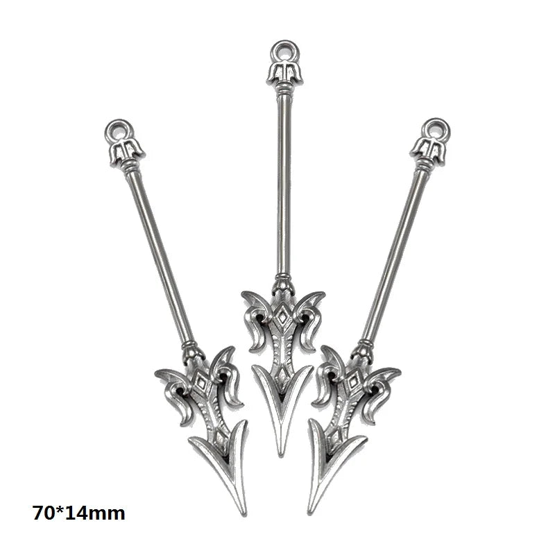 A set of 16 gun-shaped charms for DIY jewelry making in silver metal.