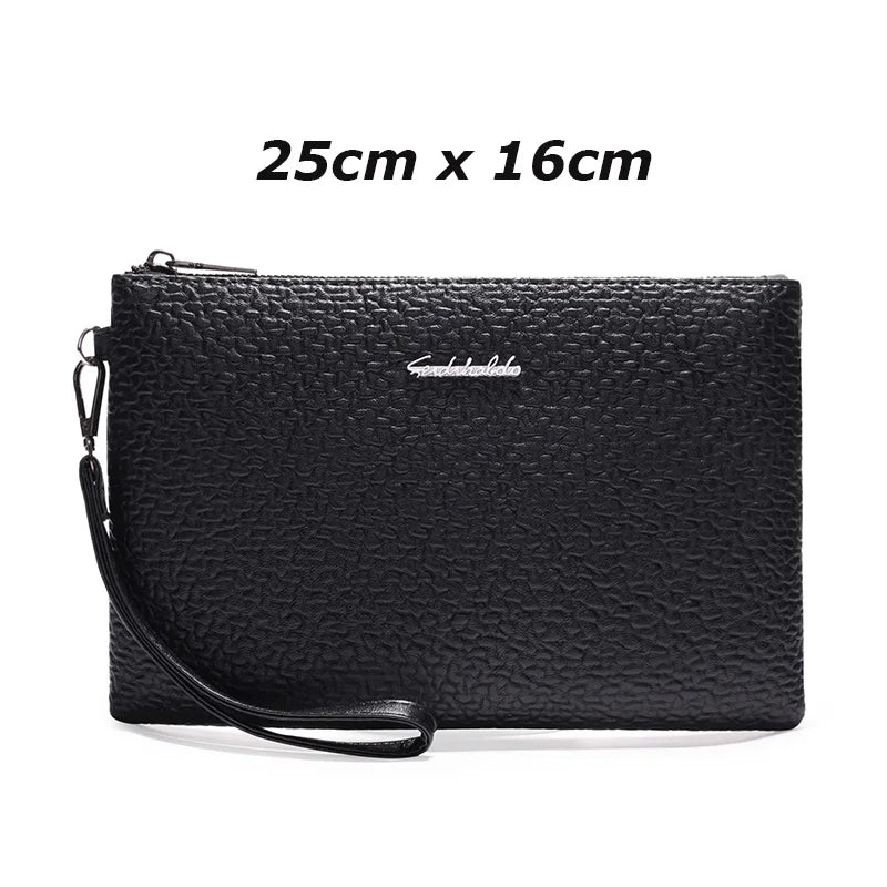 Men's Soft PU Leather Clutch Bag with Zipper Closure