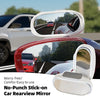 A stick-on car rearview mirror is shown mounted on a vehicle, demonstrating its use for a rear view.