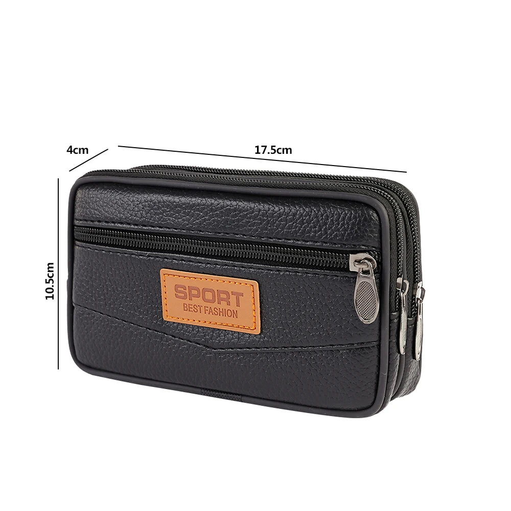 Black vintage genuine cowhide leather crossbody sling bag with a rectangular patch label