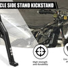 A black CNC machined anodized motorcycle side stand kickstand for a dirt bike.