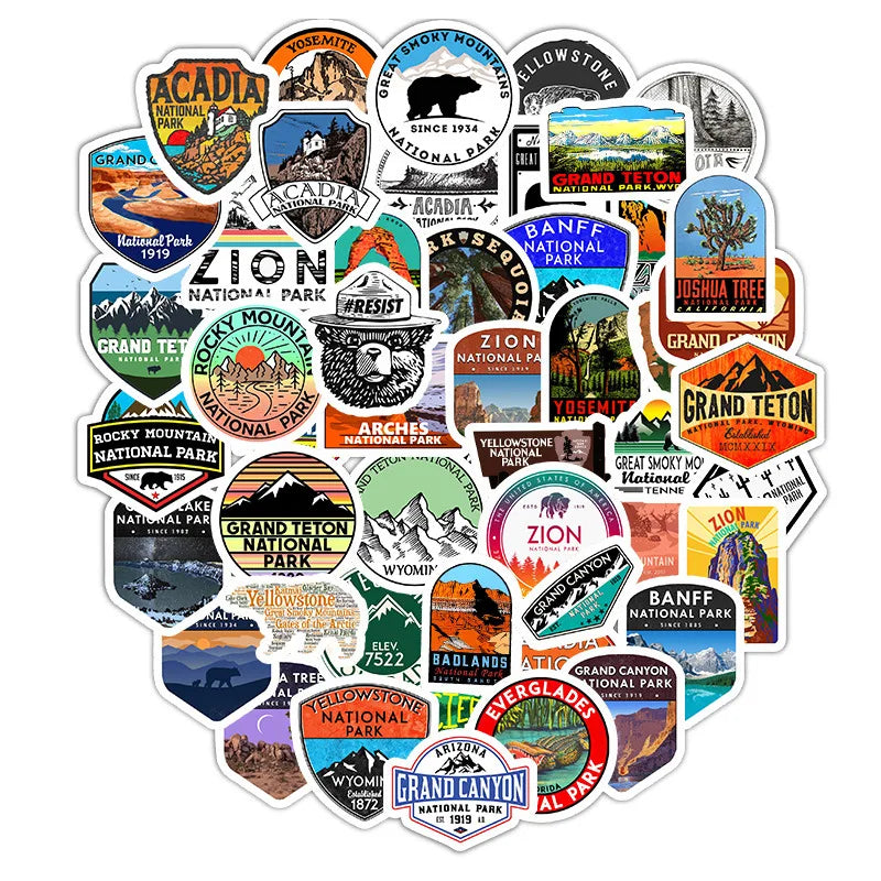 National Park Waterproof Sticker Pack for Laptops, Skateboards & More