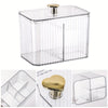 3-Section Clear Bathroom Organizer with Cotton Swab, Pad & Ball Dispenser