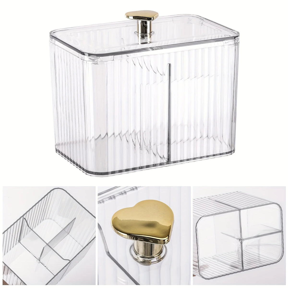 3-Section Clear Bathroom Organizer with Cotton Swab, Pad & Ball Dispenser