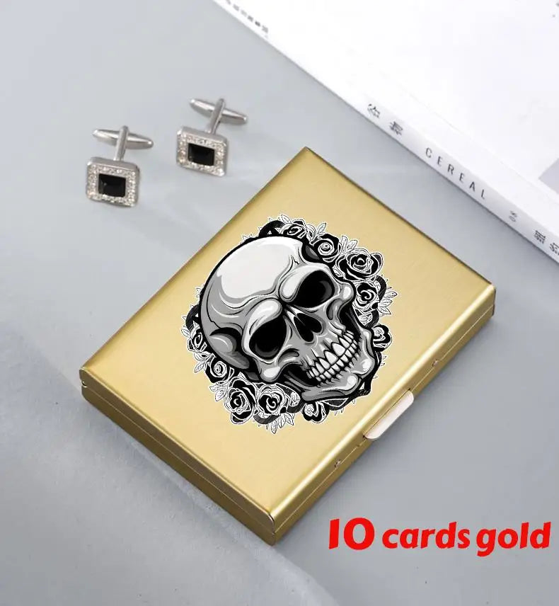 Skull Print Stainless Steel Credit Card Holder Wallet