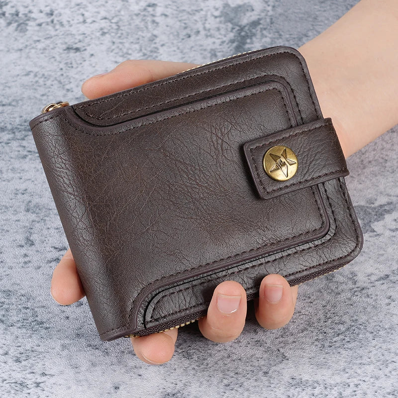 Vintage Zip-Around Bifold Wallet for Men