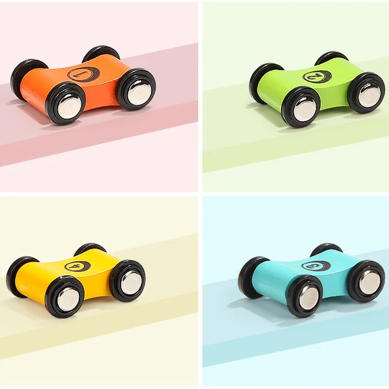 Wooden Push-and-Go Race Cars for Kids – Set of 4 Mini Toy Vehicles