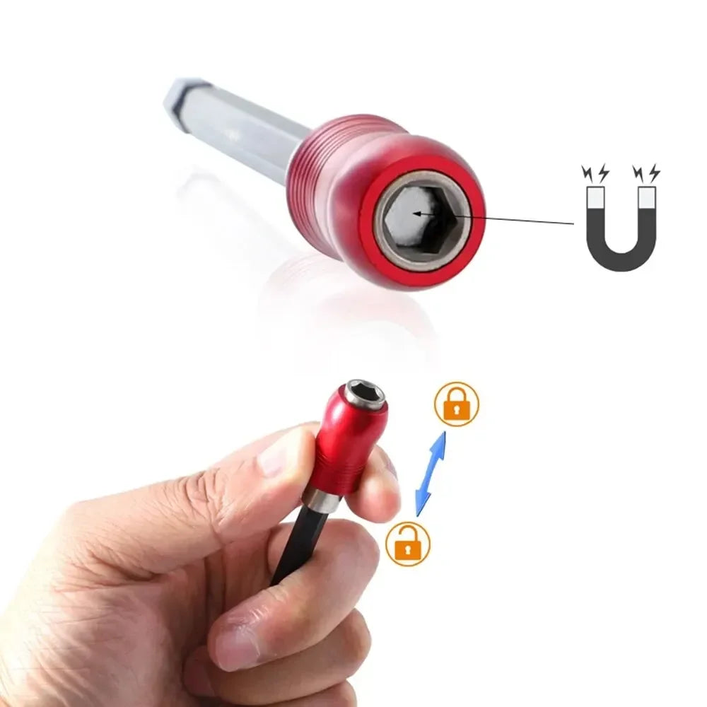 A hand holds a self-locking socket extension bar, showing its design and locking mechanism.