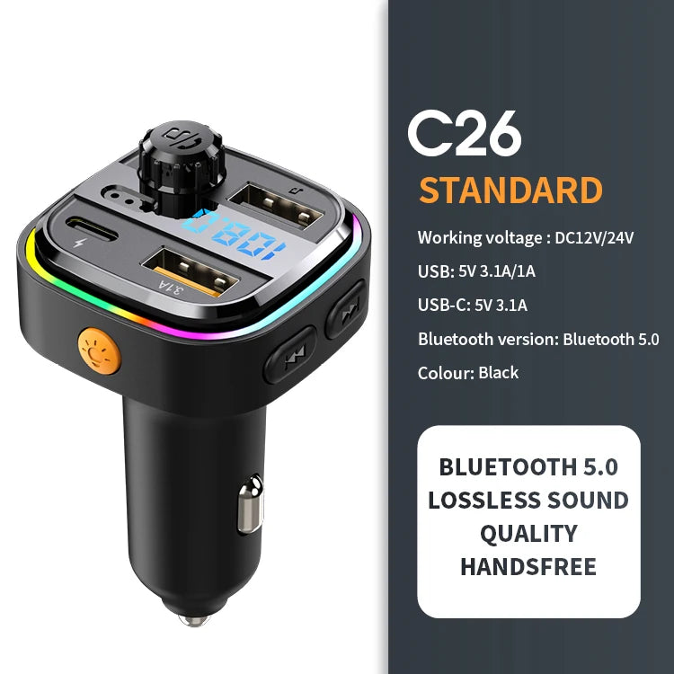 Bluetooth FM Transmitter with 22.5W Fast Charging Car Adapter