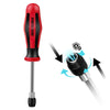A red and black magnetic quick-change screwdriver with an impact bit is shown.