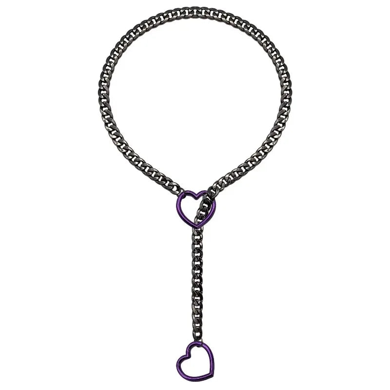 Heart Charm Cuban Link Necklace in Stainless Steel
