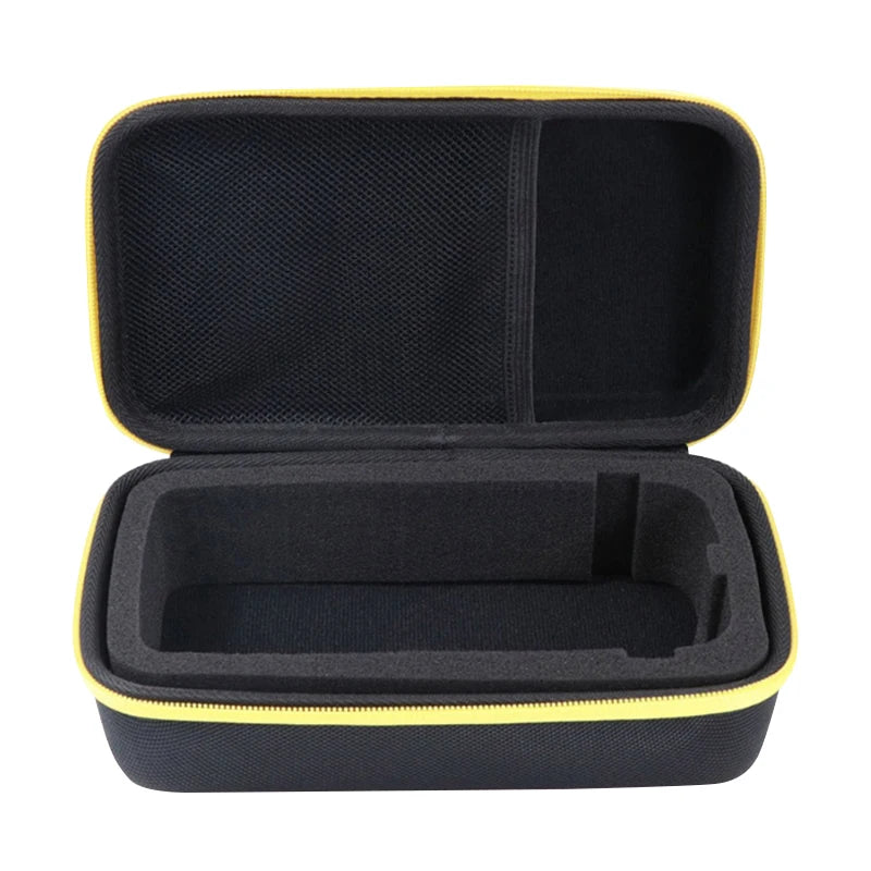Black and yellow protective EVA hard shell travel case for a NOCO Boost XL jump starter.