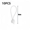 Ten white elastic tent tie-down ropes with plastic buckles shown vertically.