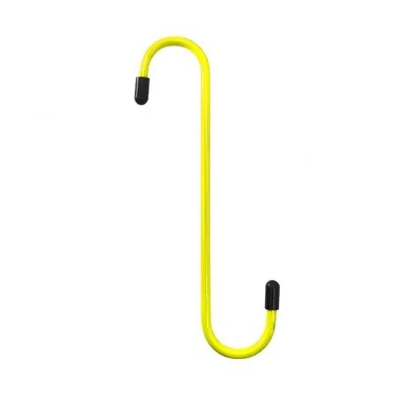 Yellow brake caliper hanger S-hook tool used for auto repair.