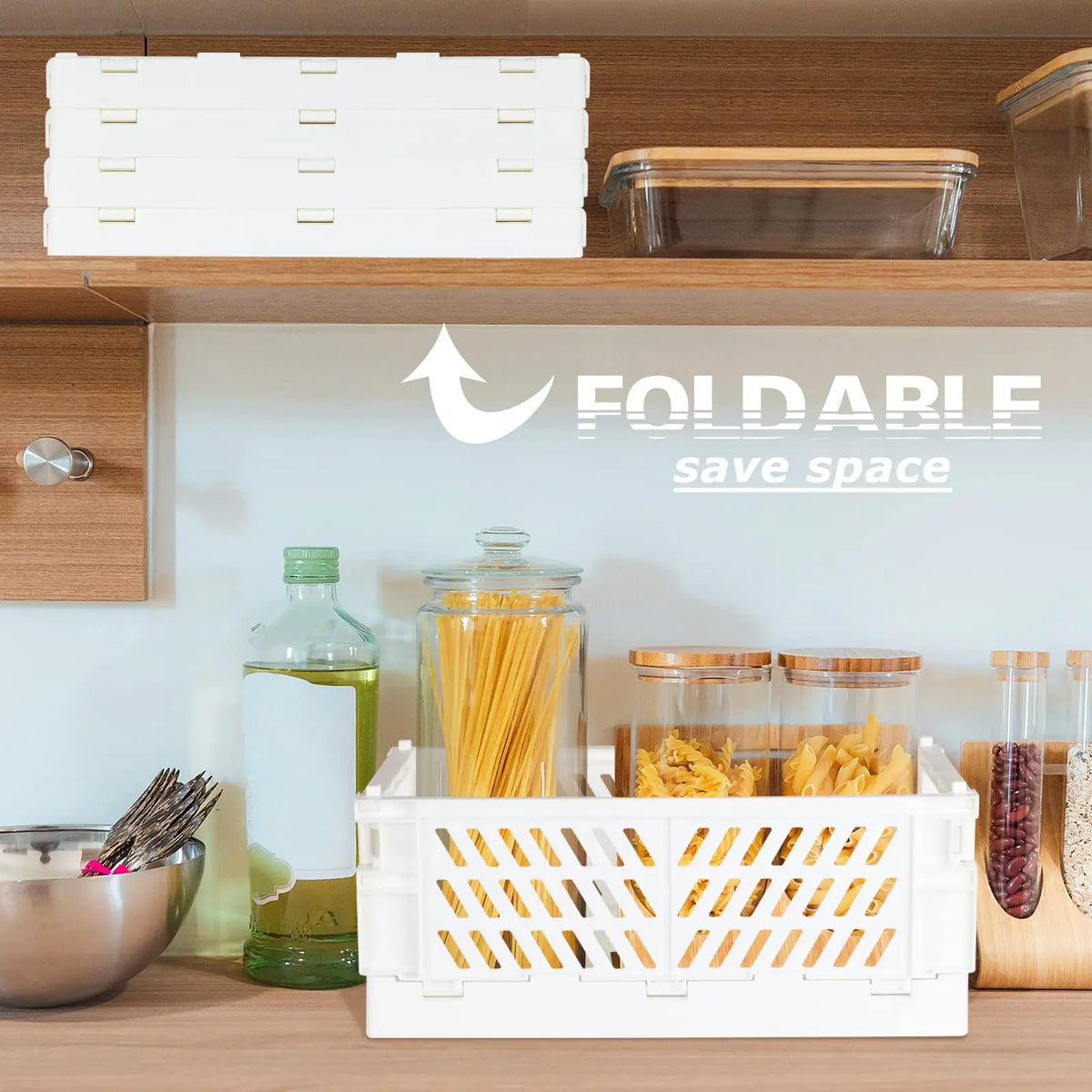 Collapsible Plastic Storage Baskets, Set of 2