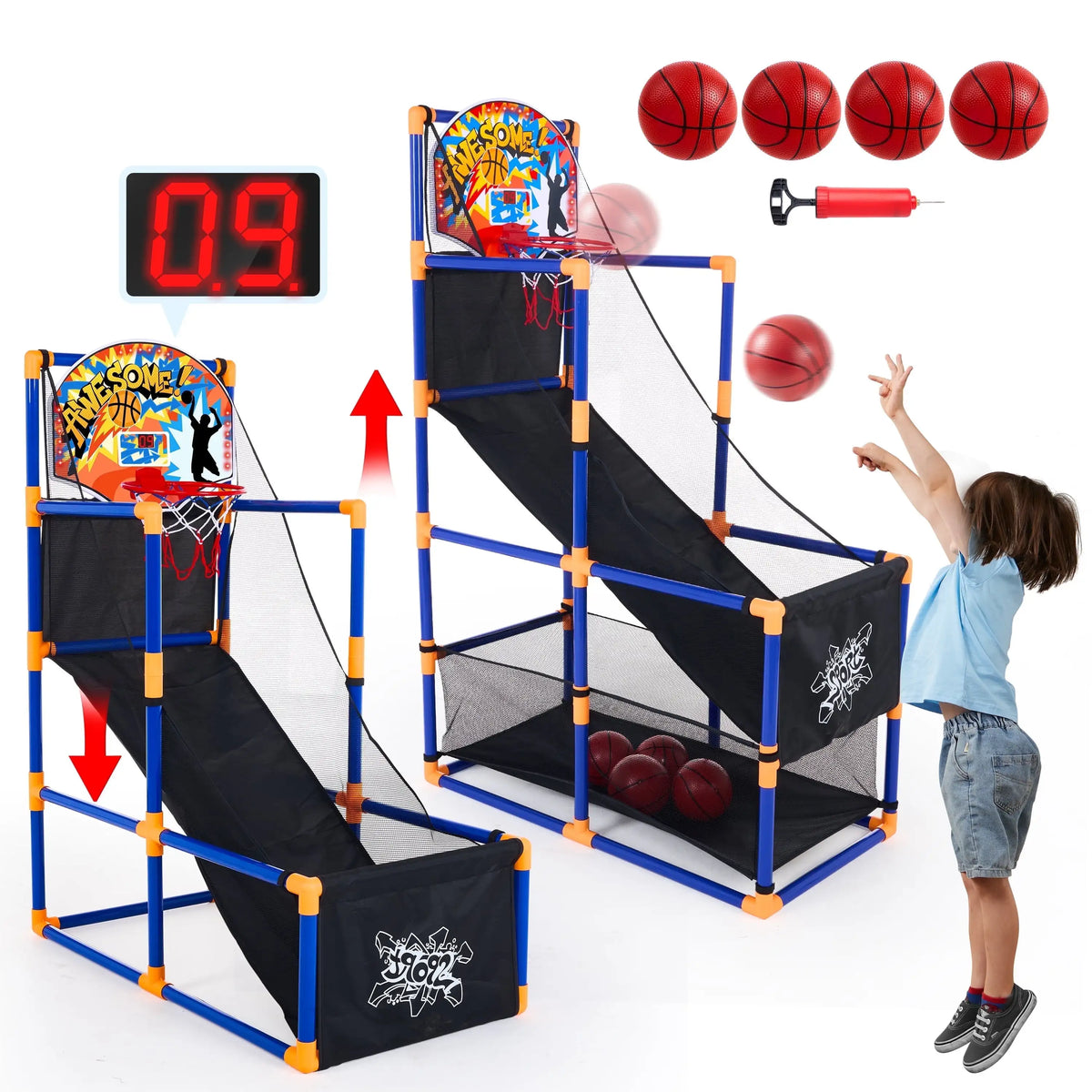 LED Electronic Scoreboard Basketball Arcade Game with Adjustable Height