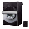 Black waterproof washing machine cover with a silver sun protection roll visible.