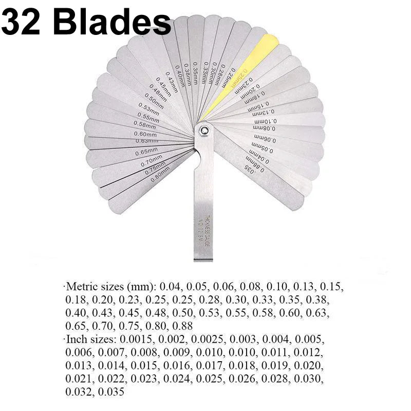 Stainless Steel Feeler Gauge Set with Metric and SAE Markings