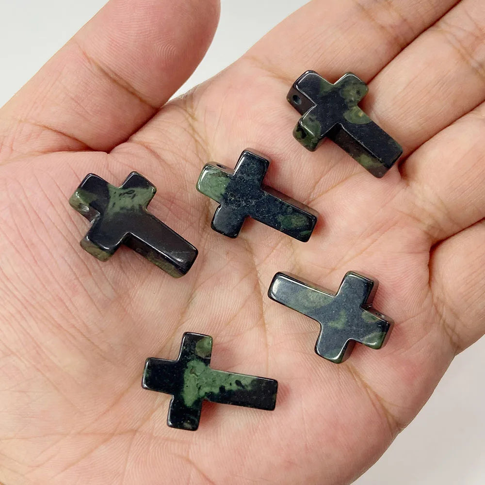 Natural Stone Cross Pendant Charm for Jewelry Making