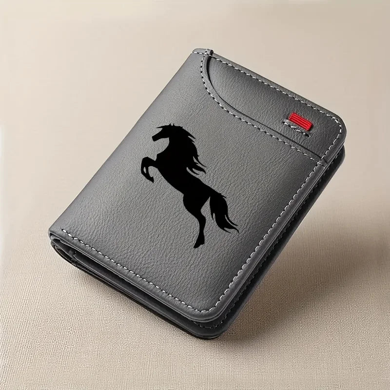Men's Retro Faux Leather Card Holder with Black Horse Motif