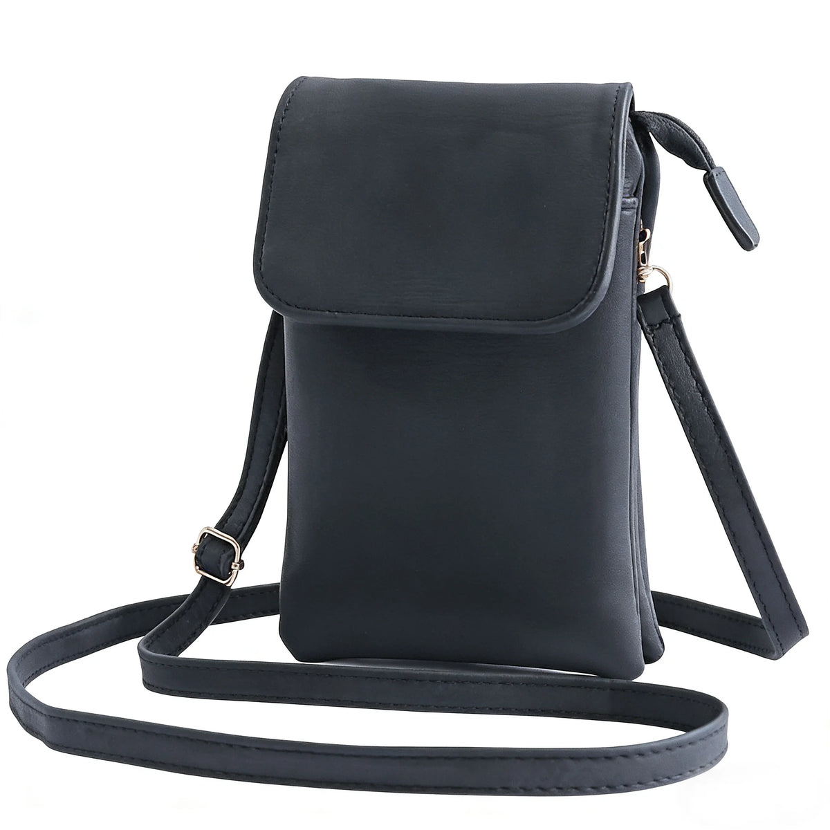 Schwarze, kompakte PU-Leder-Crossbody-Handtasche mit Trageriemen