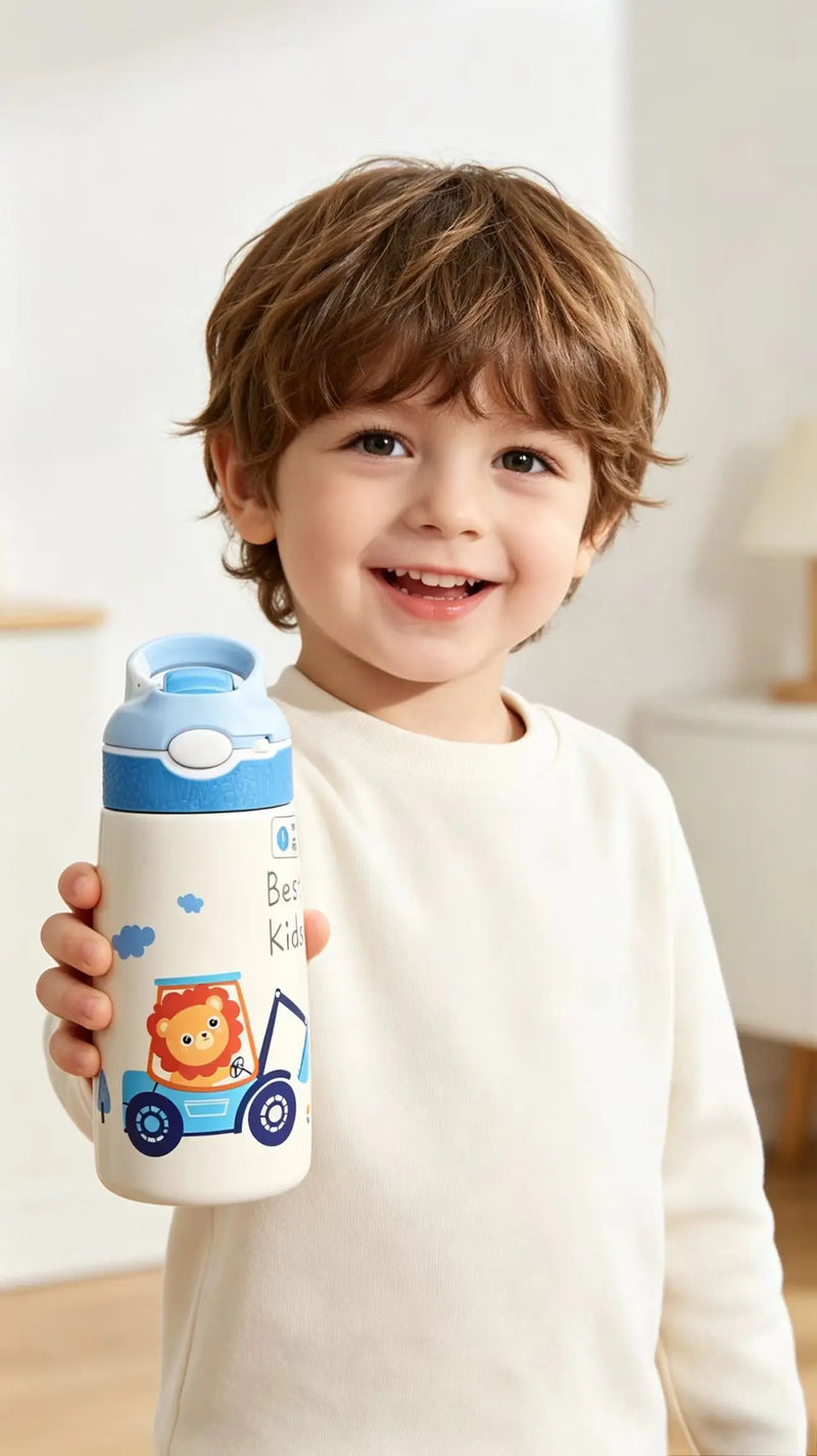 Botella de Agua de Acero Inoxidable Aislada para Niños con Pajita