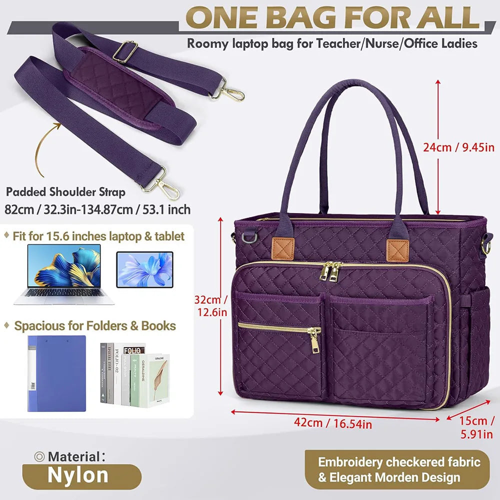 15.6 Inch Laptop Tote Bag for Women with Multiple Pockets