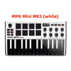 White AKAI MPK Mini MK3 professional MIDI keyboard controller with keys, pads, and knobs.