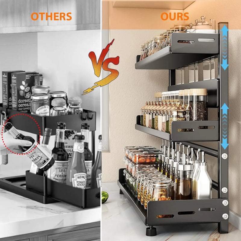 Adjustable 3-Tier Countertop Spice Rack with Knife Holder