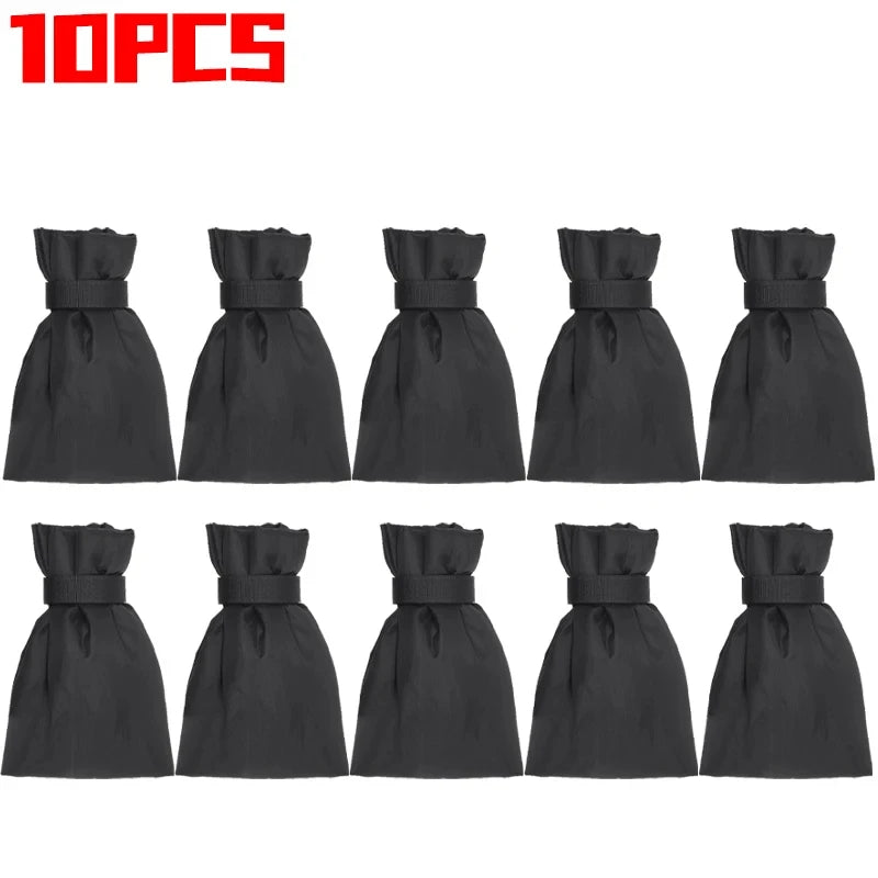 Ten black faucet insulation covers with black ties for anti-freeze protection
