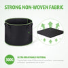 A black non-woven fabric grow bag with a rim and handles, shown next to a flat piece of the same material.