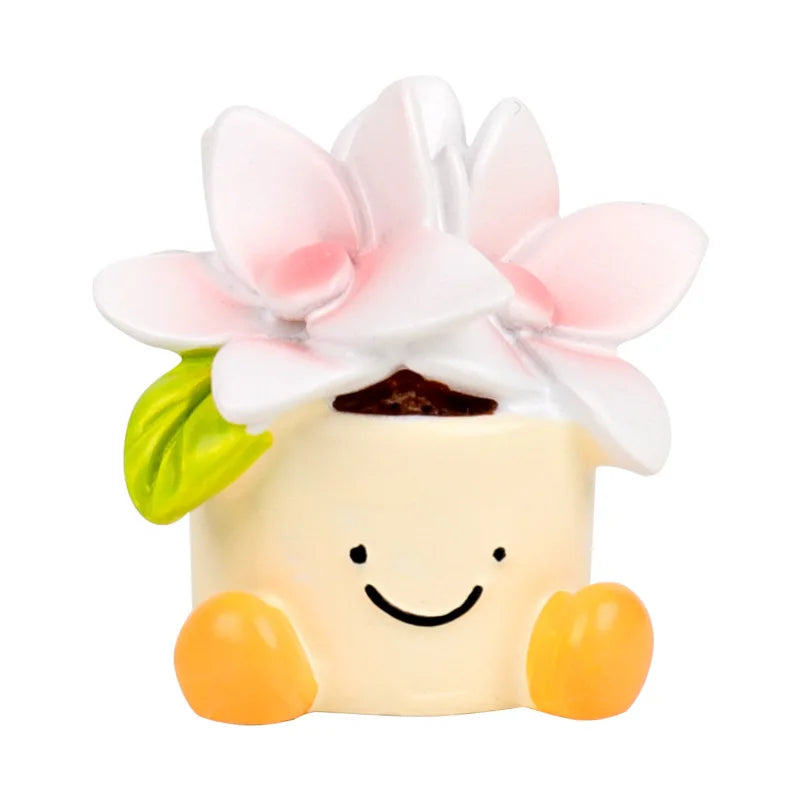 Resin Flower Pot Elf Figurine for Car Interior & Desktop