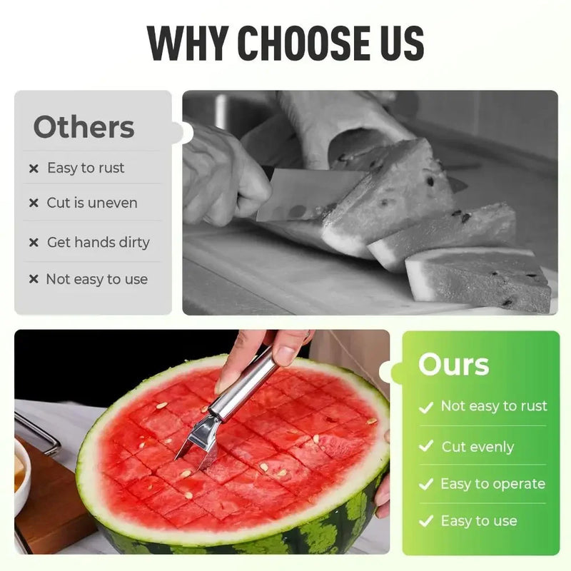 2-in-1 Watermelon Cutter - Dual-Head Stainless Steel Fruit Slicer