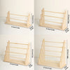 Solid wood ladder jewelry organizer with multiple storage tiers shown in various angles