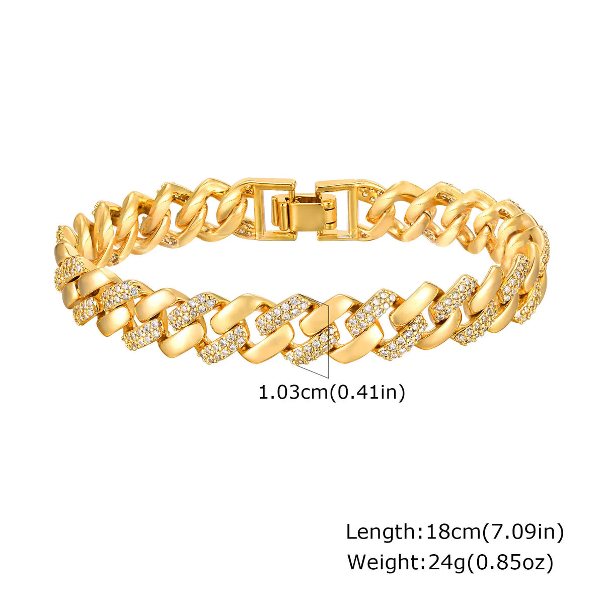Bracelet Chaîne à Anneau de Papier Doré avec Pierres CZ