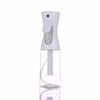 A clear, refillable mist spray bottle with a white top and a clear liquid inside.