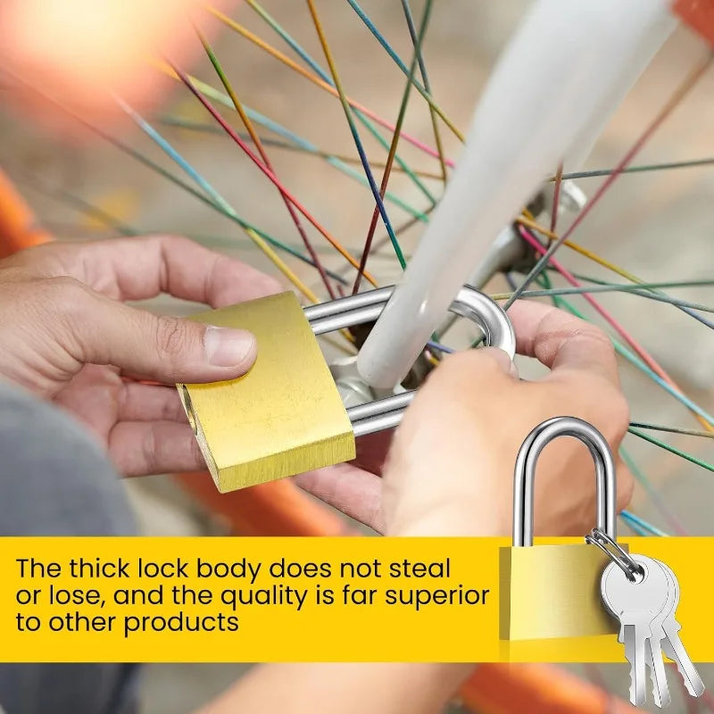 A hand holds a thick gold-colored padlock with keys, demonstrating its superior quality and security.