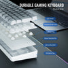 Clavier de jeu durable montrant ses composants structurels : touches en ABS, cadre en acrylique et conducteurs en silicone