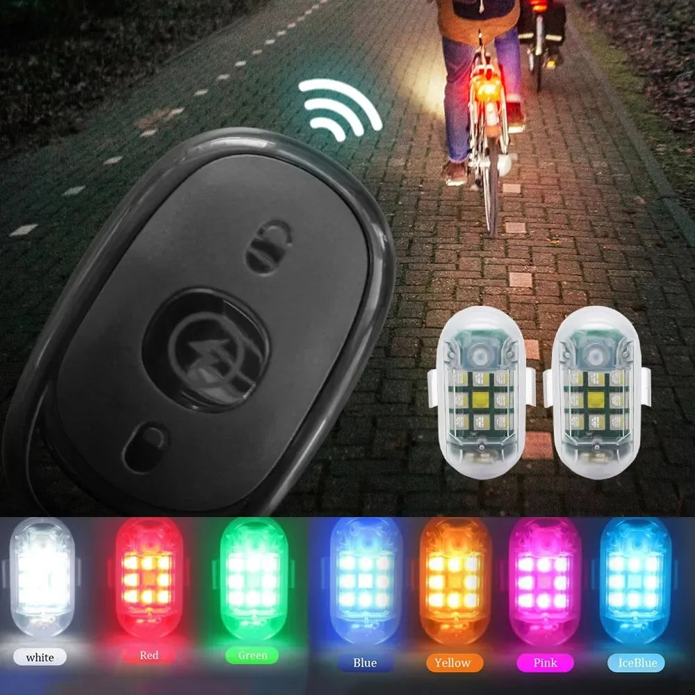 Une lumière d'avertissement LED à commande sans fil est montrée à côté de diverses lumières LED colorées.