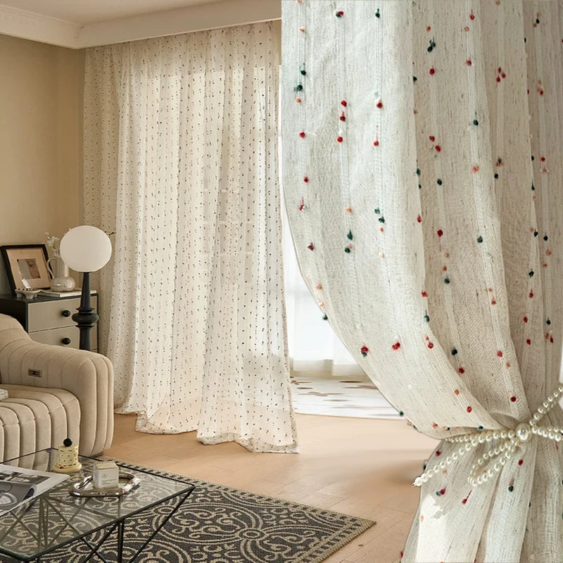 Rideaux en Lin Transparent avec Motif Bonbons