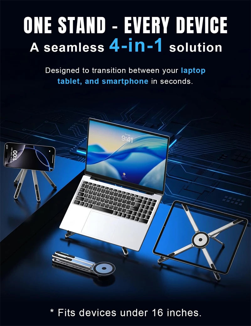 Foldable Aluminum Laptop Stand with Magnetic Phone Mount