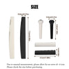 A set of guitar accessories including strings, capo, and picks shown with various dimensions.