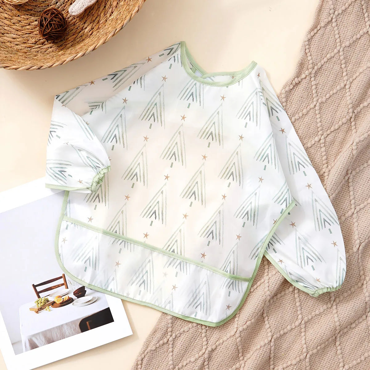 Waterproof Long-Sleeve Baby Bibs with Catch-All Pockets