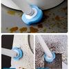 Disposable toilet brush and holder set with a blue replaceable head used for cleaning toilets and floor drains.