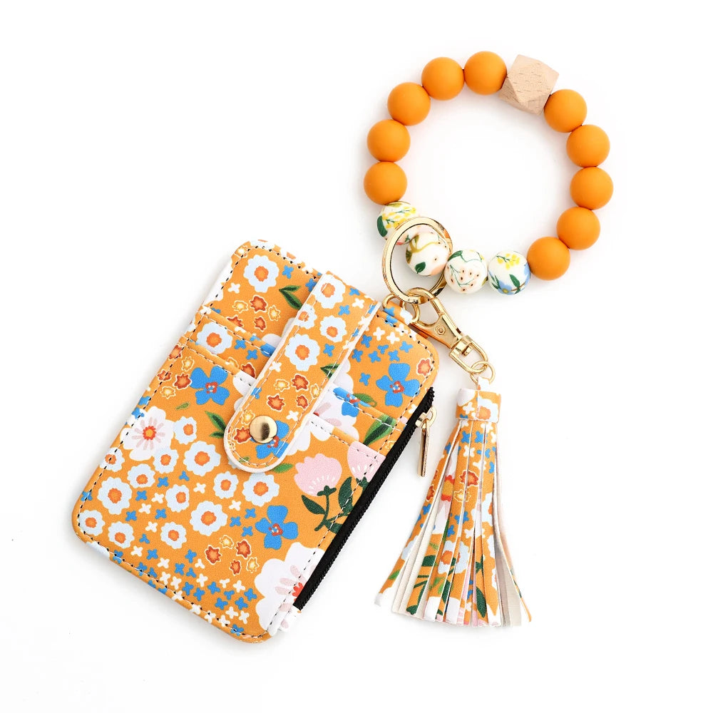 Floral Print PU Leather Wristlet Wallet with Card Holder