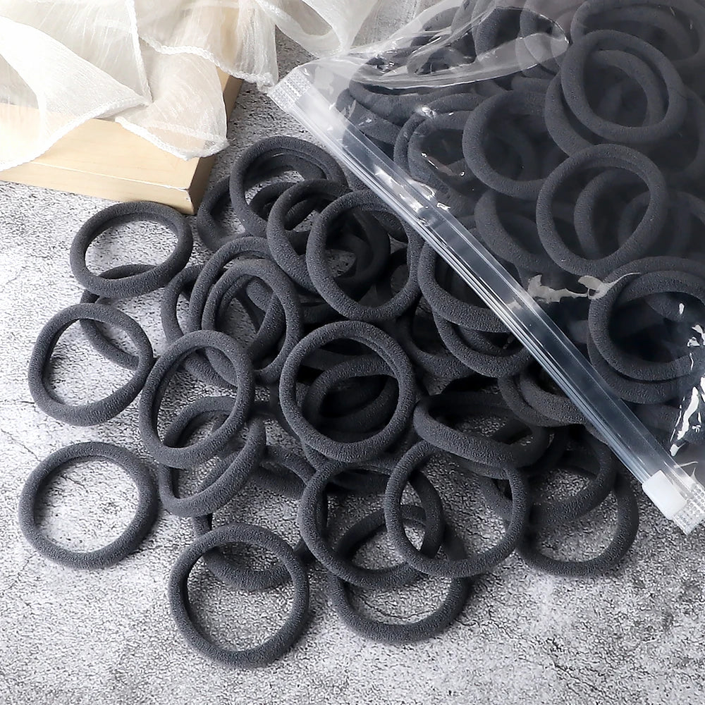 50-Pack Solid Color Elastic Hair Ties for Women & Girls