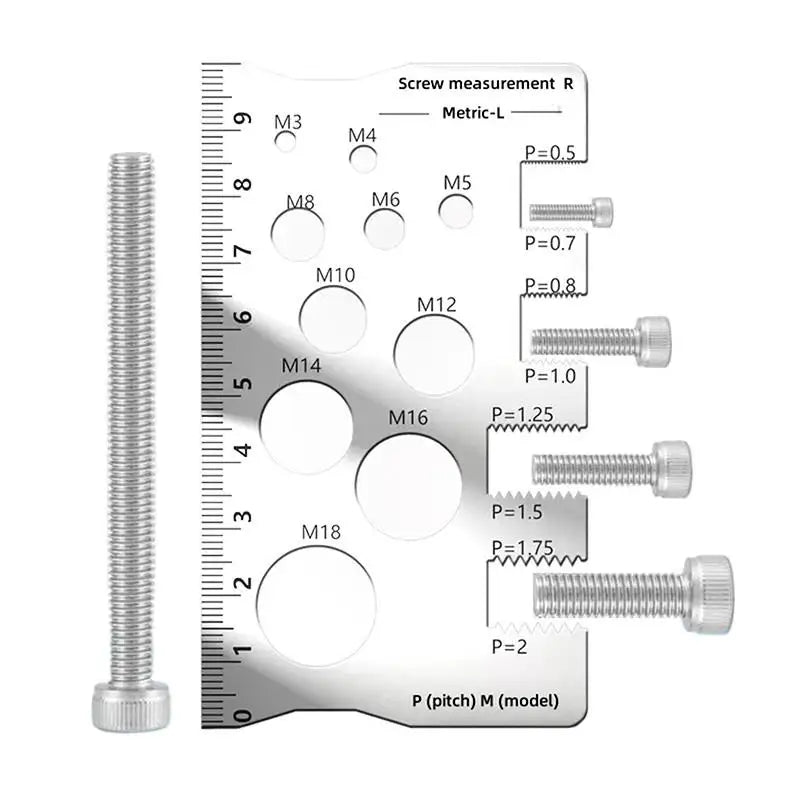 Stainless Steel Metric Thread Pitch Gauge with Measuring Ruler