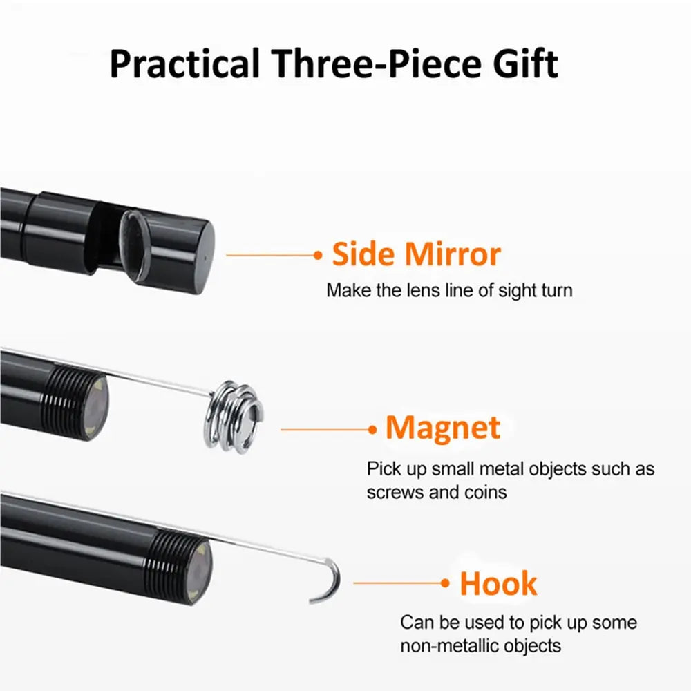 7mm Flexible Endoscope Camera with Type-C and USB - IP67 Waterproof Inspection Borescope for Phones and PCs