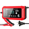 Red 12V intelligent pulse repair charger with LCD display and clamp tool for car or motorcycle batteries