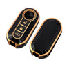 A black and gold luxury leather key case for Fiat and Citroen models, shown from above.